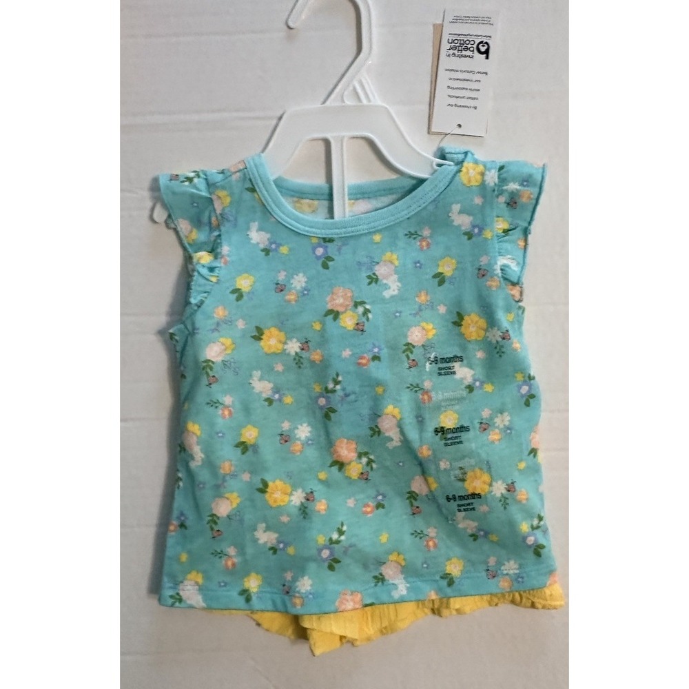 NWT Member's Mark Baby Girls 2PC Outfit Set 6-9 Month Floral Shirt Yellow Shorts